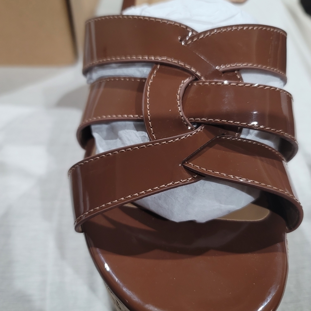 Journee Collection Jania Cork Platform Sandals, Brown Patent, Size 12 NIB - Picture 9 of 10